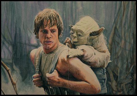 Luke carrying Yoda Young Anakin Skywalker, Jedi Grand Master, Darth Vader And Son, Luke Leia, Han Solo And Chewbacca, Han And Leia, Master Yoda, Original Trilogy, Star Wars Artwork