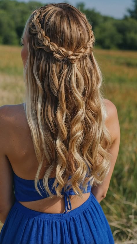 Discover summer hairstyles ideas for all hair lengths - long, medium, and short! From cute and simple braided looks to quick and easy styles, this blog post features fun and trendy options. Perfect for those with long hair looking for a fresh cut or individuals wanting cute and easy short hair ideas. Hair Ideas For Dances Homecoming, Cute Hair For Dances, Cute Wedding Hairstyles For Bridesmaids, Hoco Hair With Braids, Cute Hair For A Dance, Half Up Dance Hairstyles, Hairstyles For A Middle School Dance, Cute Formal Hairstyles For Long Hair, Hair For Prom Half Up Half Down