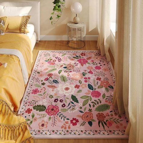 Amazon.com: Rugcomf Runners for Hallways Kitchen Runner Rug Non Slip 2'x 10' Long Washable Runner Rugs with Rubber Backing Soft Floral Carpet Runner for Hallways, Kitchen, Laundry, Bedroom, Bathroom(Pink) : Home & Kitchen Cute Rugs For Bedrooms Pink, Pink Decor For Bedroom, Cute Bedroom Rug, Pink Witchy Bedroom, Boho Princess Room, Cute Bedroom Rugs, Bright House Decor, Girly Toddler Room, Cottagecore Rugs