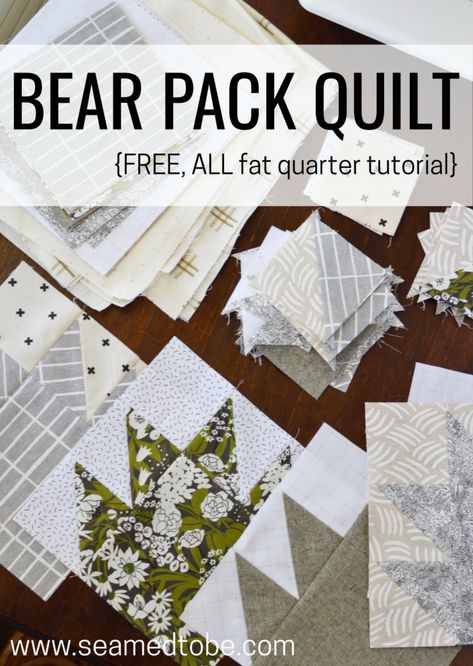 Modern Bear Paw Quilt, Woodsy Quilt Patterns, Quilting Free Patterns, Bear Paw Quilt Pattern Free, Black Bear Quilt, Fat Quarter Quilt Pattern Free, Fat Quarter Baby Quilt, Hst Quilt Blocks, Bear Paw Quilt Pattern