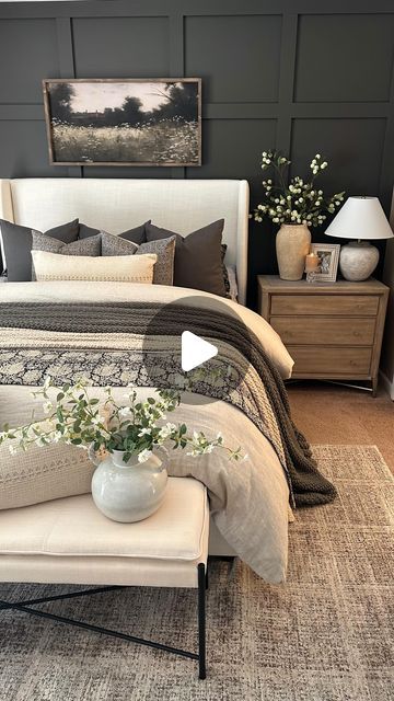 Kelly Bontrager on Instagram: "🍃Moody Bedroom Views…

Comment INFO TO SHOP to get the links to shop sent directly to your inbox.

I changed up my bedroom space and added this gorgeous new 100% linen upholstered bench. I love the x-shaped stretcher bar as it ties in perfectly with my nightstands. It’s super comfy and the perfect size for the end of my bed.

The 20x40 Moody Field of Lace framed canvas art from Brittany @currentlychic works beautifully in this space for summer. Love the dark accents and that warm Briarsmoke stained frame. Use my code FARMTOTABLE for 15% off.

Beautiful quilt & throw from @aandetextilehouse. Both are currently on sale.

Didn’t get the link? You can always shop this reel with the LTK link in my bio or on my @shop.ltk | https://liketk.it/4MbAG ✨✨✨✨✨✨✨✨✨✨✨✨
.
. Rust Colored Pillows, Bronze Bedroom, Bedroom Finds, Console Table Styling, Spring Bedroom, Moody Bedroom, Solid Wood Benches, Console Table Decorating, Bedroom Views