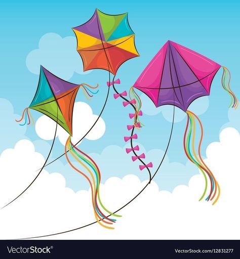 Kite Drawing Illustrations, Flying Kites Drawing, Kites Drawing, Kites Illustration, Diy Kite Decorations, Kite Images, How To Make Sketch, Kite Illustration, Kite Drawing