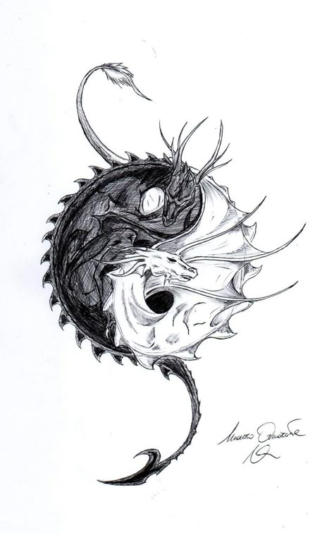 Dragon Yin Yang Tattoo, Gotik Tattoo, Ying Yang Tattoo, Yin Yang Art, Yin Yang Tattoos, Kunst Tattoos, Tattoo Zeichnungen, Dragon Tattoo Designs, Tattoo Style Drawings