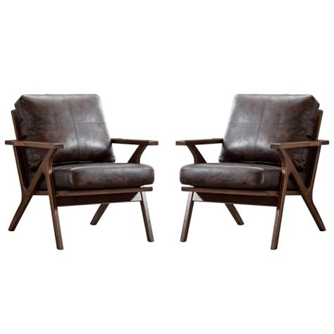 Bonzy Home Mid-Century Modern Accent Chair Set of 2, PU Leather Armchair with Solid Wood Frame & Removable Cushions, Comfy Retro Leisure Chair Reading Chair for Living Room, Bedroom, Dark Brown Home Mid Century Modern, Leather Accent Chairs, Home Mid Century, Bedroom Dark, Mid Century Modern Accent Chairs, Accent Chair Set, Chair For Living Room, Leather Accent Chair, Mid Century Armchair