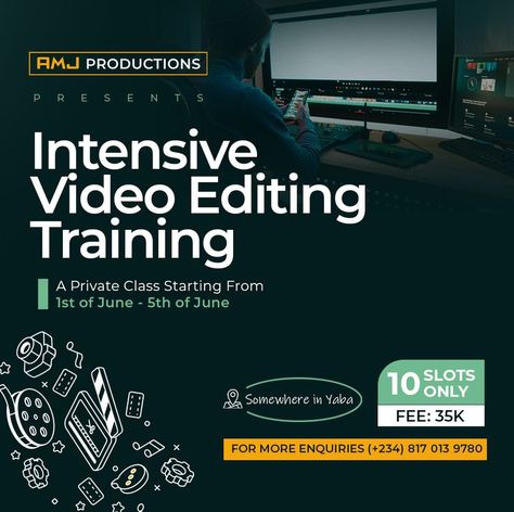 Video Editing Training Flyer for AMJ Produuctions Poster Template Design, Social Media Advertising Design, Creative Flyer Design, Graphic Design Flyer, Flyer Design Inspiration, Creative Flyers, Canva Tutorial, Social Media Design Inspiration, Creative Poster Design