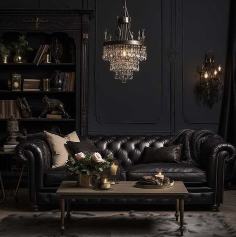 Black Leather Chesterfield Sofa Living Rooms, Black Chesterfield Sofa Living Rooms, Black Couch Ideas, Black Couches Living Room Ideas, Fairytale Interior, Black Couch Living Room Ideas, Arabian Majlis, Black Leather Chesterfield Sofa, Black Leather Couch Living Room