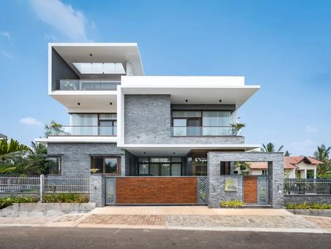 A Structure With a Simple Yet Aesthetic Facade Design | Studio HC Home Outside Design, Traditional Elevation, Beautiful Houses Exterior, Outside Design, Home Outside, The Architects Diary, Contemporary Exterior, Courtyard House, Facade Design