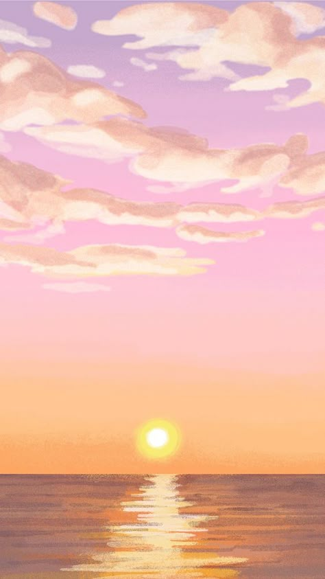 Cloud sunset landscape illustration mobile wallpaper, painting | premium image by rawpixel.com / Nunny Art Of Sunset, Sun Set Illustration Art, Sunset Paintings Aesthetic, Cartoon Sunset Wallpaper, Sky Painting Sunset, Watercolor Clouds Sunset, Sunset Beach Watercolor Painting, Sunrise Clouds Painting, Sunrise Painting Ideas