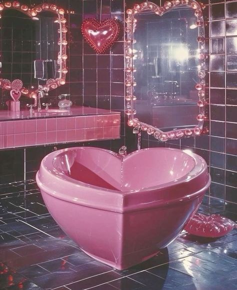 Heart Shaped Bathtub, Bathtub Mermaid, Angie Aesthetic, Heart Shaped Vanity, Kawaii Bathroom, Bathtub Aesthetic, Pink Bathtub, Cute Bedroom Decor, Pink Bathroom