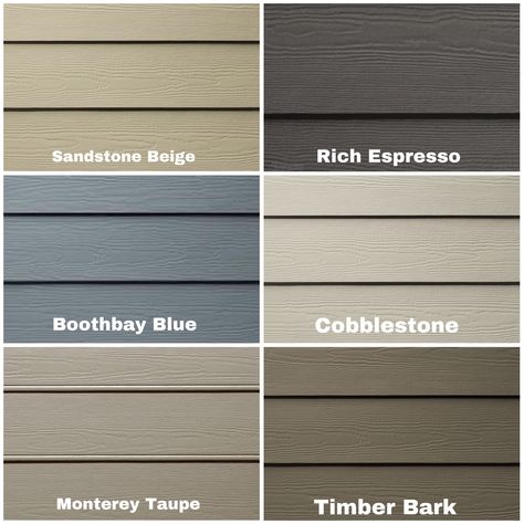 Siding Colors For Brown Roof, Trendy Siding Colors, Tan Vinyl Siding House, Trending Siding Colors, Beige Vinyl Siding, Earth Tone Vinyl Siding, Hardieplank Siding, Truexterior Siding, Diamond Kote Coffee Siding