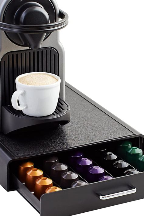 The coffee packaging drawer holds up to 50 Nespresso capsules
Fits OriginalLine capsules;
Durable design with an internal pillar to support the weight of the coffee machine and prevent bending. A soft, anti-slip mat on the bottom protects the table surfaces
Mirror finish drawer handle for a sleek and modern style. Dimensions 9.1 x 14.9 x 2 inches (LxWxH)
Please note that the links are affiliate links, which means I may earn a commission. Thank you for supporting my work! Nespresso Capsules Storage, Nespresso Coffee Pods, Capsule Holder, Coffee Pod Storage, Coffee Pods, Storage Drawers, Drawers, Coffee