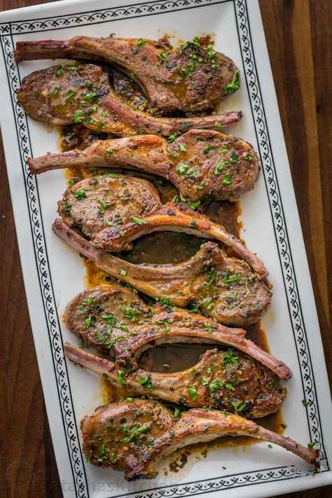 These lamb chops are seared, forming a garlic herb crust. The 2-ingredient pan sauce will completely win you over! Easy, excellent Lam Chops Recipe! | natashaskitchen.com Lamp Chops Recipe, Easy Lamb Chop Recipes, Lamb Chop Recipe, Easy Lamb Chops, Lamb Chops Pan Seared, Best Lamb Recipes, Lamp Chops, Lamb Pie, Lamb Rack