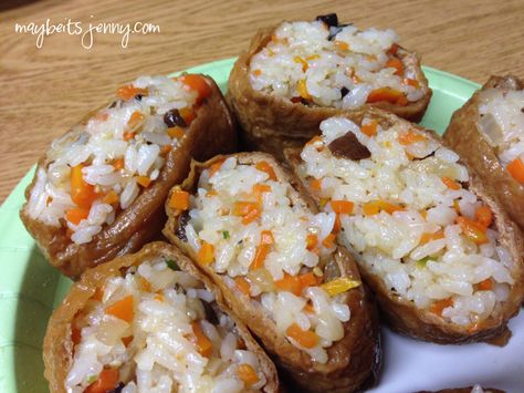 yubu chobap Cone Sushi Recipe, Inari Sushi Recipe, Inari Recipe, Cone Sushi, Tofu Pockets, Ono Kine Recipes, Inari Sushi, Sushi Ingredients, Sushi Recipes Homemade