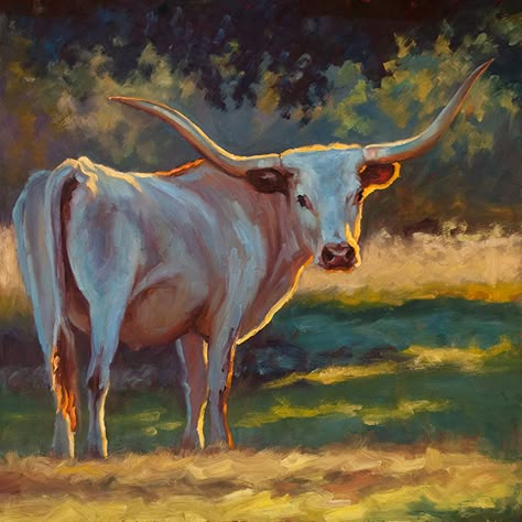 Drawing Cows, Longhorn Painting, Cheri Christensen, Farm Animal Paintings, Cow Artwork, Long Horns, Light Video, Bull Painting, Bull Art