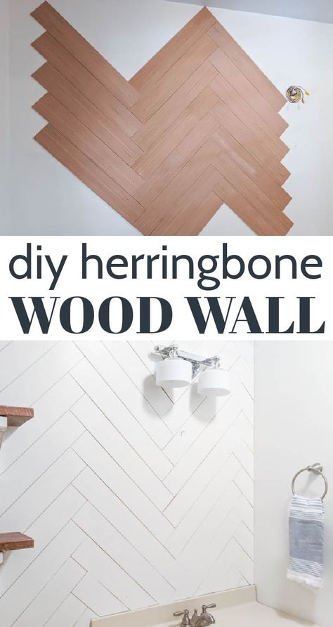 This diy herringbone accent wall is a fresh take on shiplap and looks gorgeous in any room. The simple step-by-step instructions plus video tutorial will help you create your own herringbone wood wall for cheap. Diy Herringbone Wall, Herringbone Wood Wall, Geometric Wall Painting, Herringbone Accent Wall, Diy Kast, Finding Meaning, Wall Painting Ideas, Herringbone Wall, Herringbone Wood