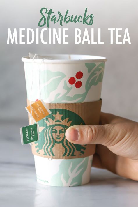 This Starbucks Medicine Ball Tea is the most delicious, slightly sweet, soothing cup of tea you've ever tasted! So easy to make at home. #starbucks #medicineballtea #makeathome #hotdrink #tea Starbucks Medicine Ball Recipe At Home, Medicine Ball Tea Starbucks, Tea From Starbucks, Starbucks Medicine Ball Tea, Starbucks Medicine Ball Recipe, Medicine Ball Tea, Starbucks Medicine Ball, Teavana Tea, Diy Starbucks