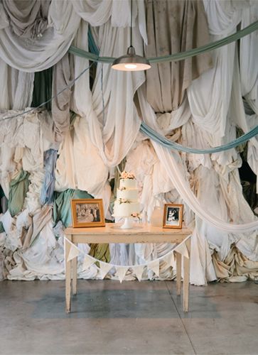 That fabric backdrop is amazing! Cake Backdrops, Fabric Backdrop, Event Inspiration, Decoration Inspiration, Draped Fabric, Wedding Backdrop, Unique Wedding, Unique Weddings, Event Decor