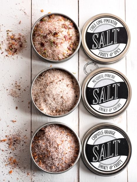 THK DIY Condiments3 Flavored Salts Recipes, Flavoured Salt, Flavored Salt, Edible Holiday Gifts, Herb Salt, Salt Packaging, Spice Packaging, Infused Salt, Gifts From The Kitchen