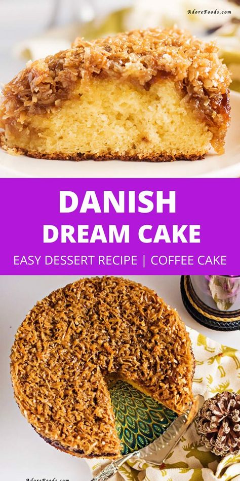 Danish Dream Cake, Dream Cake Recipe, Moist Sponge Cake, Yellow Cakes, Danish Cake, Gf Ideas, Denmark Food, Danish Recipes, Danish Cuisine