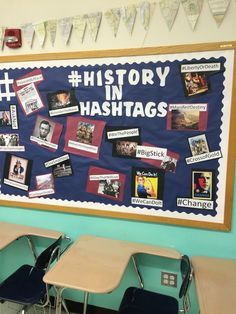 History in Hashtags History Teacher Classroom, History Classroom Decorations, High School History Classroom, American History Classroom, Geography Classroom, High School Bulletin Boards, 7th Grade Social Studies, Classroom Decor Middle, World History Classroom