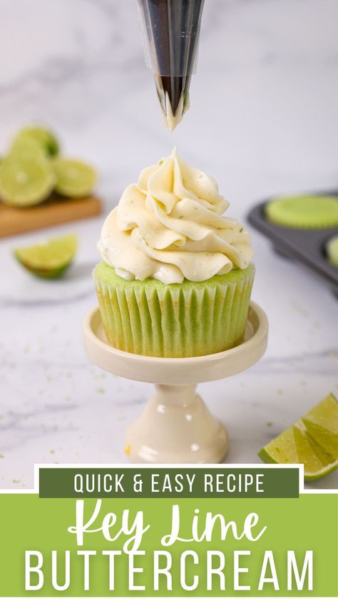 This lime buttercream tastes just like summer! It has the perfect balance of sweet and tart & is packed w/ bright citrus flavor! Key Lime Buttercream Frosting, Keylime Cupcake Recipes, Key Lime Cupcakes Recipe, Citrus Cupcakes, Key Lime Frosting, Key Lime Icing, Key Lime Buttercream, Frosting Flavors, Lime Frosting