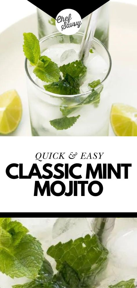 Save this easy recipe for how to make the Best Classic Mint Mojito for a Summer Night! This Classic Mint Mojito recipe is made with freshly squeezed limes, mint leaves, and rum. It’s a refreshing drink for a hot summer night and a great way to use up any mint in your garden. Follow Chef Savvy for more party Cocktail recipes! Strawberry Basil Sangria, Mint Mojito Recipe, Mojito Syrup, Mojito Recipe Classic, Easy Summer Cocktail Recipes, Classic Mojito, Chef Savvy, Whiskey Recipes, Fun Summer Drinks