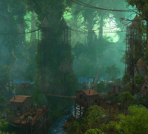 Fantasy Forest Town, Forest Town, Arnold Render, Autodesk Maya, Fantasy Forest, Fantasy World, Forest, Art