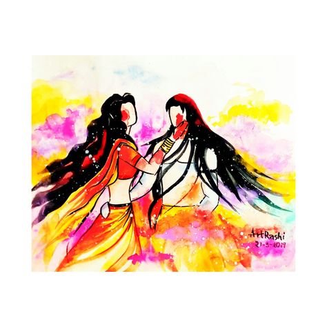 Holi Festival Painting, Holi Painting Watercolor, Holi Painting Ideas, Holi Drawing Ideas, Holi Painting, Holi Drawing, Temple Ideas, Coffee Art Painting, Festival Paint