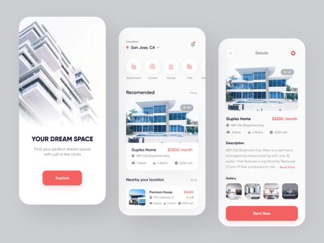 Hotel Booking App, Ux Design Mobile, House App, App Home Screen, Mobile Design Inspiration, Web Design Examples, Uiux Design, Card Ui, App Ideas