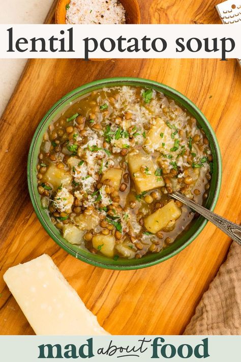 This Lentil Potato Soup is the perfect make ahead lunch option. It is plant based, comforting, loaded with flavor and super filling. Lentil Potato Soup Crockpot, Vegan Lentil Potato Soup, Lentil Potato Soup Instant Pot, Lentil And Potato Recipes, Canned Lentil Soup, Lentils And Potato Recipe, Lentil Soup With Potatoes, Lentil And Potato Soup, Lentils Potatoes