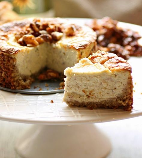 Savory Cheesecake with Honeyed Walnuts Savoury Cheesecake, Savory Cheesecakes, Catering Appetizers, Savory Cheesecake, Savory Cheese, Light Meals, Catering Options, Wine And Cheese, Savory Tart