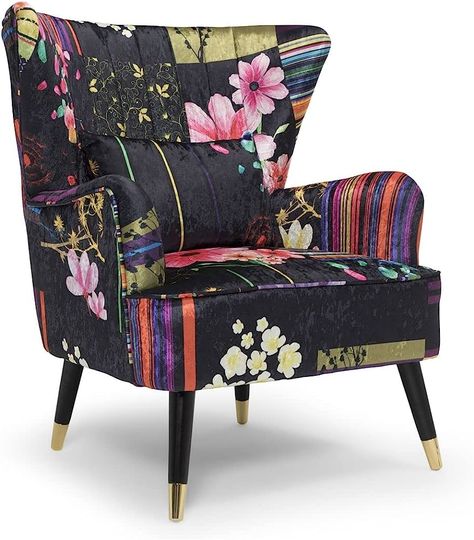 House of Velvet Fabric Black Patchwork Victoria Accent Wingback Chair : Amazon.co.uk: Home & Kitchen Chesterfield Wingback Chair, Conservatory Living Room, Patchwork Chair, Fireside Chairs, Crushed Velvet Fabric, Wingback Armchair, Fabric Patchwork, Large Chair, Contemporary Chairs