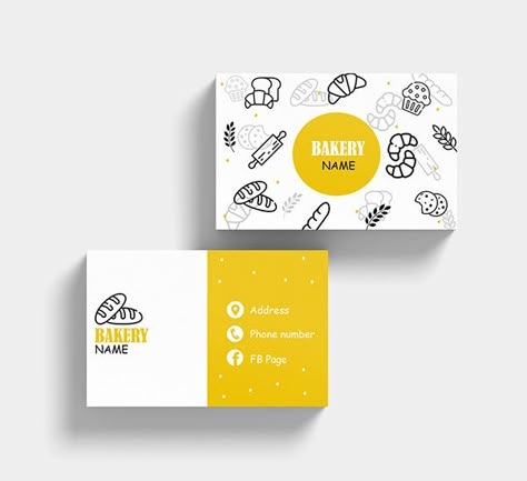 Business Card For Bakery, Bakery Business Cards Ideas, Baker Business Card, Calling Card Design, Food Business Card, Illustration Business Cards, Bakery Business Cards, Visit Card, Graphic Design Business Card