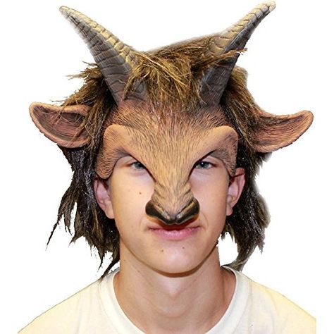 Zagone Goat Boy Mask, Horns, Nose, and Hair, Animal, Mal... Satyr Costume, Boy Mask, Chicago Costume, Goat Man, Goat Mask, Beauty And The Beast Costume, Goat Horns, Pop Culture Fashion, Headpiece Accessories