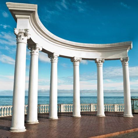 Ancient Greek Columns, Greek Wedding Theme, Classic Interior Design Luxury, Sky Wedding, Seaside Landscape, Architecture Drawing Presentation, Gate Way, Greek Columns, Luxury Landscaping