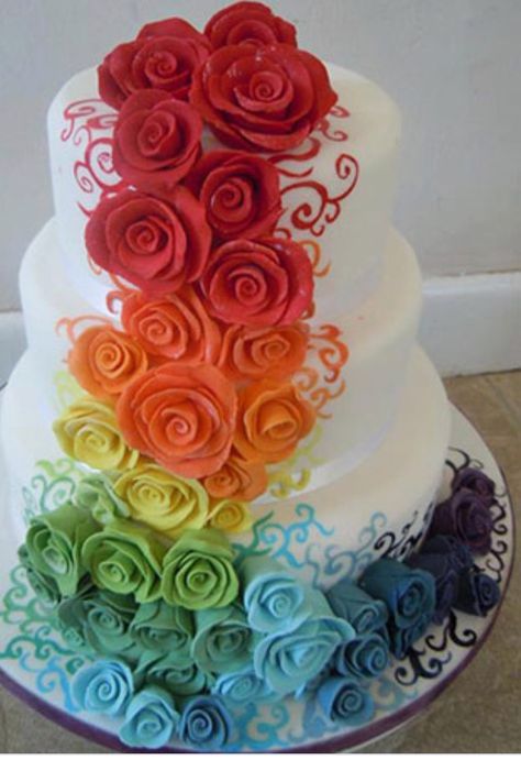 Love this cake idea! Pride Cakes, Rainbow Wedding Theme, Rainbow Wedding Cake, Bisexual Wallpaper, Quince Cake, Frosted Cake, Cake Rainbow, Rainbow Desserts, Rainbow Cakes