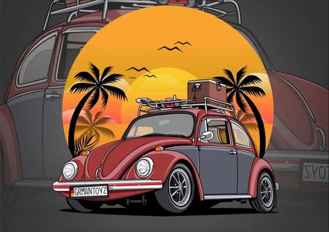 Background Solid Color, Drawing Landscapes, Car Vector Illustration, Beetle Drawing, Bugs Drawing, Beetle Illustration, Car Vector, Free Background, Garage Art