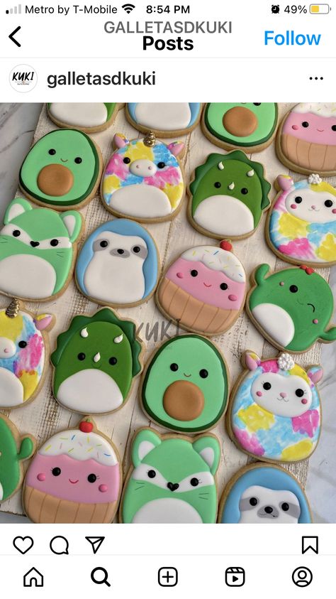 Squishmellow Cookies, Squishamellow Birthday Party, Squishmallows Cupcakes, Squishmallows Cookies, Squishmallow Birthday Party Ideas Food, Sqishmelow Birthday, Squishmellow Cupcakes, Squishmallow Cookies Decorated, Squish Mellow Birthday Party Ideas