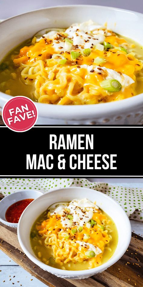 Ramen Mac and Cheese is a super simple lunch that's packed with protein. Made with ramen noodles, poached egg, and chicken broth, it's a delicious and easy meal that everyone is sure to enjoy. Mac And Cheese Ramen, Ramen Mac And Cheese, Breakfast Ramen Noodles, Cheese Ramen Recipes, Ramen Noodles Package, Cheese Ramen, Top Ramen, Delicious Slow Cooker Recipes, Simple Lunch