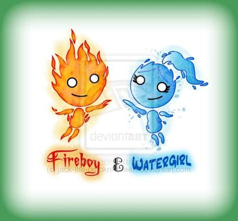 Fireboy And Watergirl, Small Finger Tattoos, Water Tattoo, Fire Tattoo, Girl In Water, Gaming Tattoo, Cartoon Tattoos, Real Tattoo, Fire And Ice