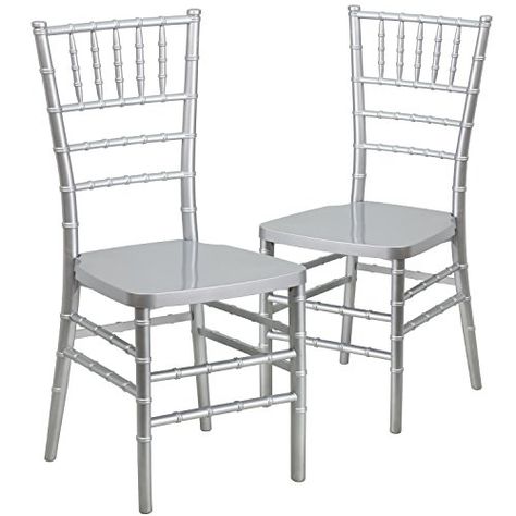 Flash Furniture 2 Pk. HERCULES PREMIUM Series Silver Resin Stacking Chiavari Chair Silver Chiavari Chairs, Wedding Renewal, Stackable Dining Chairs, Silver Wood, Chiavari Chairs, Colorful Chairs, Chair Types, Beautiful Chair, Best Dining