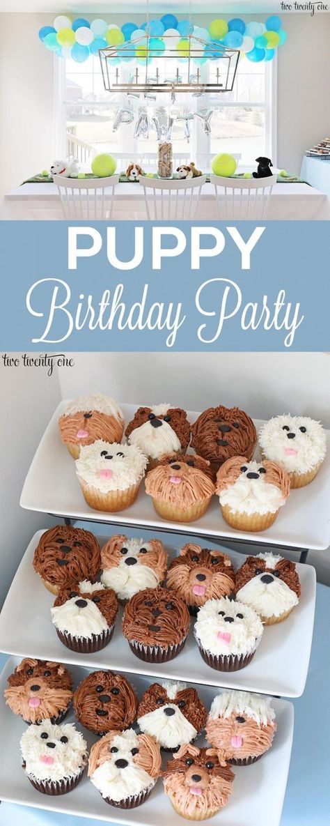 Puppy birthday party for a one year old boy! Lots of great ideas for throwing a puppy birthday party! Puppy birthday cake, puppy decorations, and more! Puppy Themed First Birthday, Puppy Birthday Party Theme, Puppy Birthday Theme, Puppy Cakes, Puppy Party Theme, Puppy Birthday Cakes, Dog Themed Birthday, Dog First Birthday, Puppy Pawty