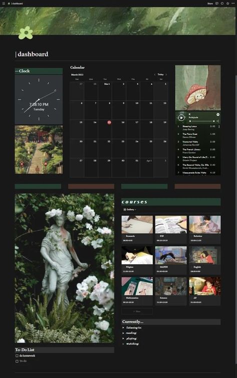 #Organisation #Notion_Academia_Aesthetic #Cottage_Core_Notion_Template #Dark_Green_Notion_Template Dark Green Notion Template, Cottage Core Notion Template, Essay Aesthetic Design, Notion Template Dark Mode, Fairycore Notion Template, Notion Template Ideas Aesthetic Dark, Green Notion Template, Notions Aesthetic, Notion Inspiration