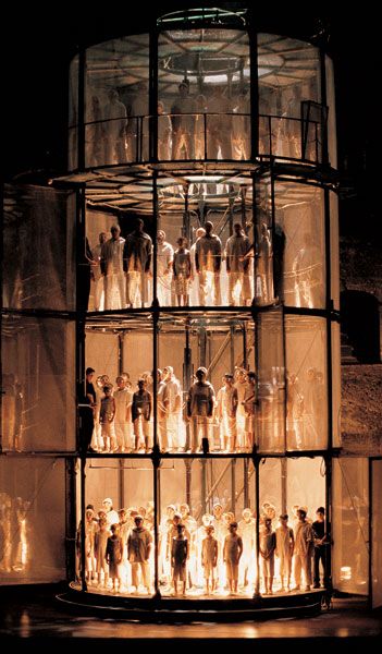 The Damnation of Faust, 1999 Opera set in Salzburg by Jaume Plensa Stage Design Theatre, Theater Stage Design, Theatre Set Design, Elizabethan Theatre, Scenic Design Theatres, Scenography Theatre, Hector Berlioz, Jaume Plensa, Theatre Inspiration