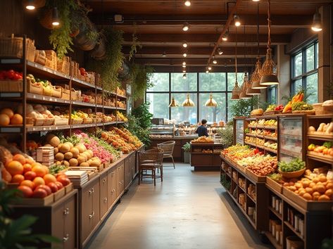 High-tech Style Grocery Store Design Ideas Super Market Design Interior, Modern Grocery Store, Small Grocery Store, Softbox Lighting, Grocery Store Design, Local Grocery Store, Metal Rack, White Floors, Spanish House