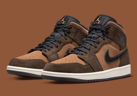 Air Jordan 1 Mid Se, Nike Air Jordan 1 Mid, Air Jordan Retro, Dark Chocolate Brown, Nike Air Jordan 1, Air Jordans Retro, Air Jordan 1 Mid, Jordan 1 Mid, Suede Material