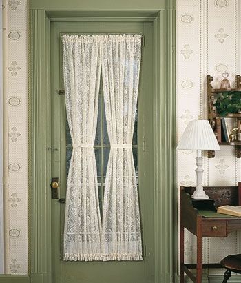 Country Floral Lace Door Panel French Door Curtains Diy, Curtains For Door, Door Curtains Diy, Door Panel Curtains, Door Window Treatments, French Door Curtains, Traditional Dining Rooms, Country Floral, Country Curtains