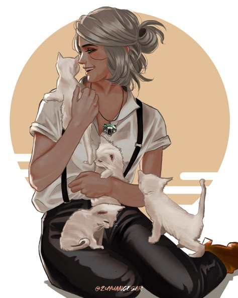 Witcher 3, The Witcher 3, The Witcher, A Woman, Kittens, Fan Art, Fan, Art