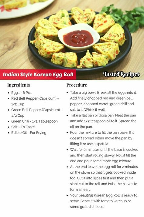 Korean Egg, Baked Omelette, Egg Roll Recipe, Garnish Ideas, Ideal Protein Recipes, Meat Products, Baking Cookbooks, Healthy Indian Recipes, Egg Curry