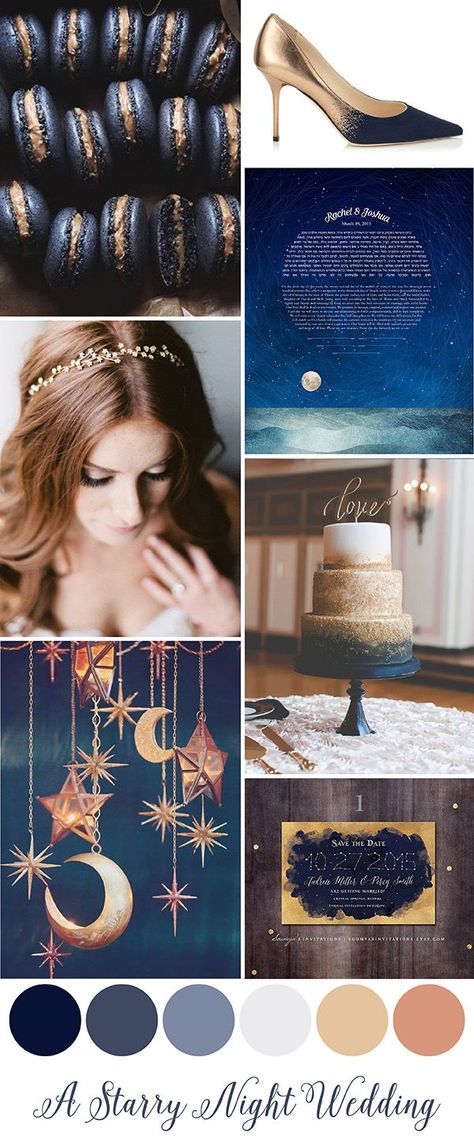 A Starry Night Wedding. Can't get enough of these deep moody blues with the gold sparkle! Starry Wedding, Galaxy Wedding, Starry Night Wedding, Celestial Wedding, Night Wedding, Theme Color, Star Wedding, Wedding Night, Trendy Wedding